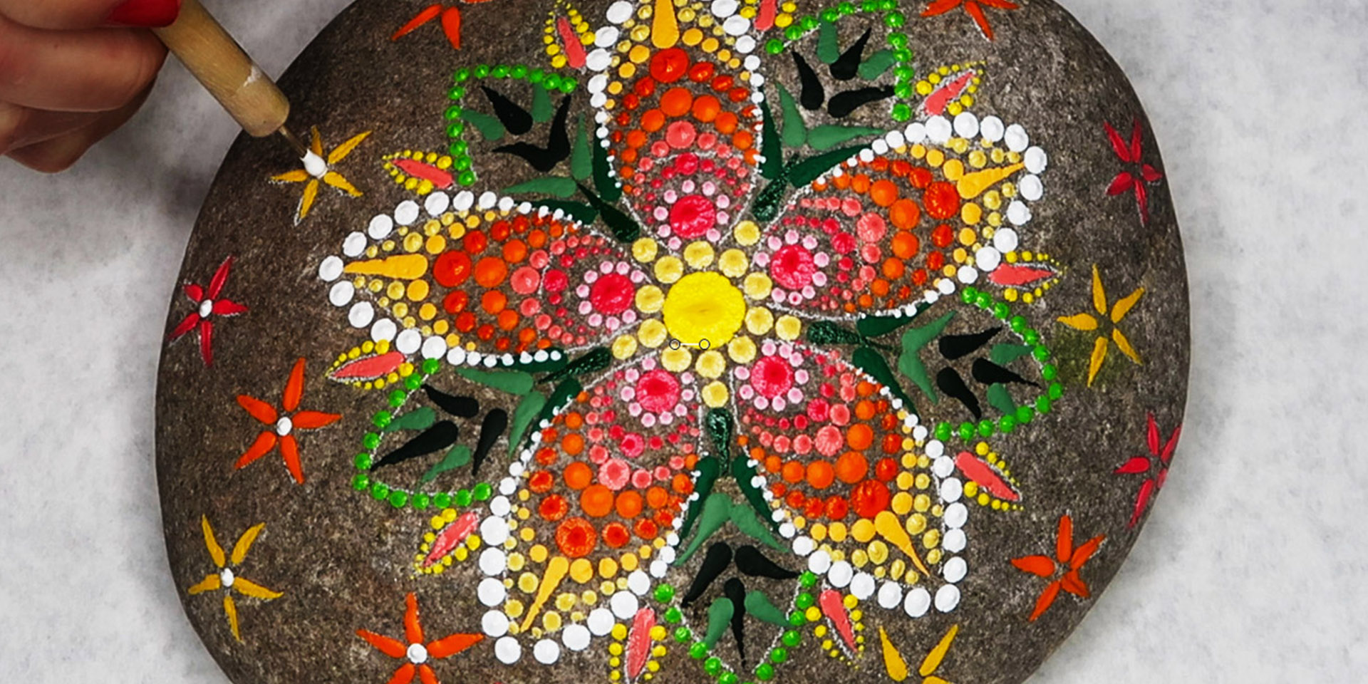 How to use Mandala Stencils Pattern Bright Flower Rock dot Mandala Painting Timelapse with music
