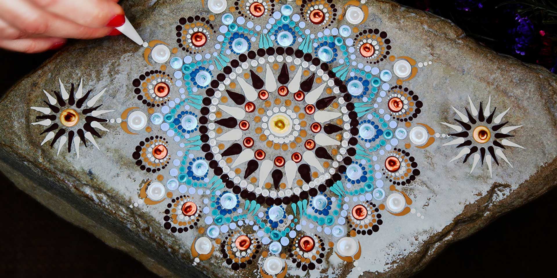 How to Mandala Pattern "Desert Wilderness" Brown & Blue Mandala Rock Dot Painting Time Lapse w Music